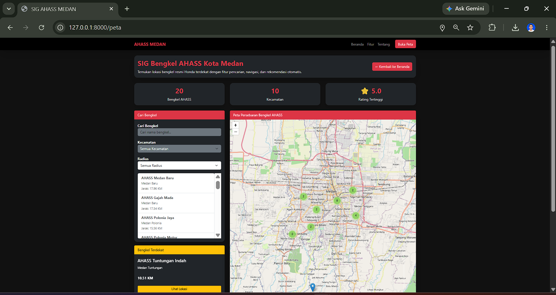 Screenshot 2 dari project SISTEM INFORMASI GEOGRAFIS (SIG) PERSEBARAN BENGKEL RESMI AHASS HONDA KOTA MEDAN