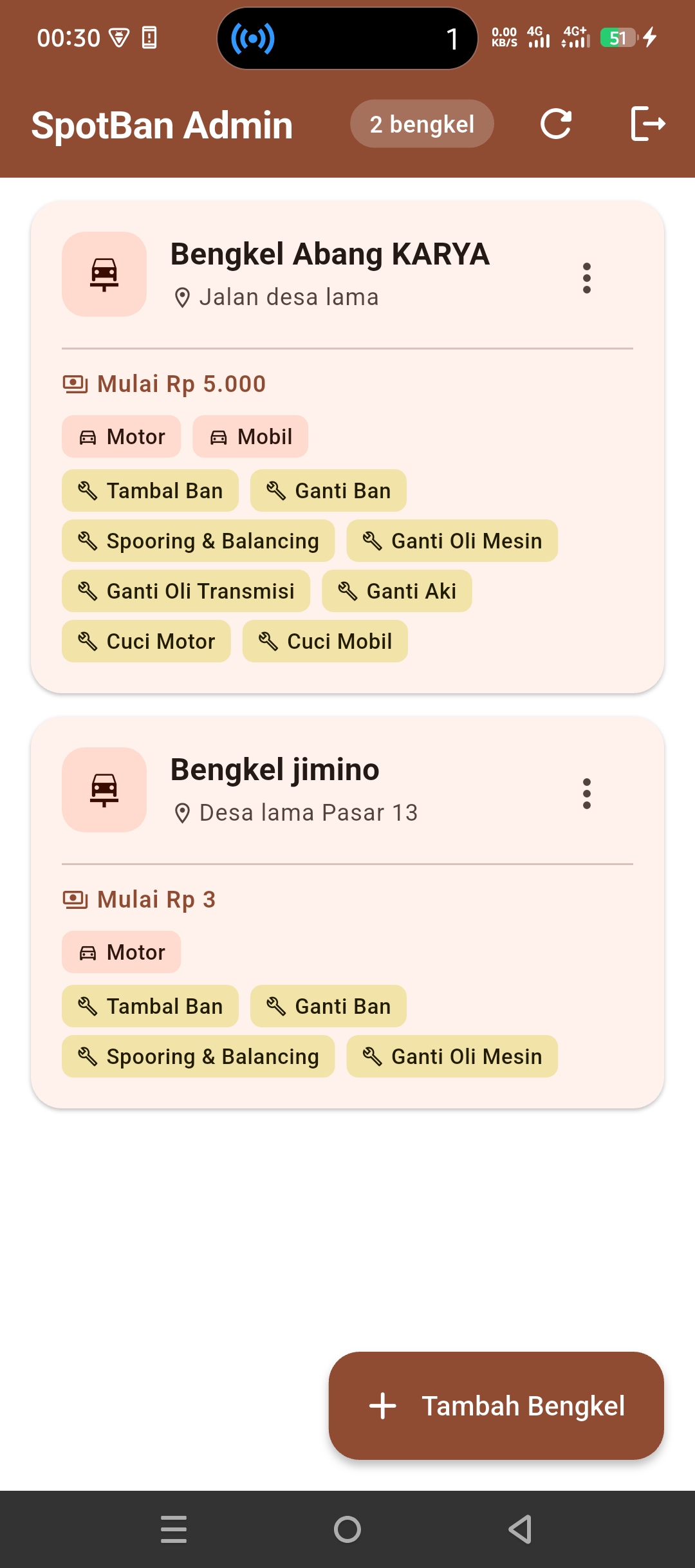 Screenshot 2 dari project SpotBan: Sistem Informasi Geografis Pemetaan Bengkel