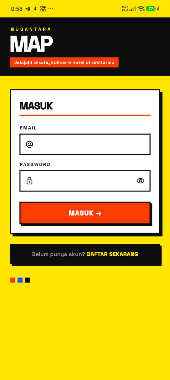 Screenshot 1 dari project NusantaraMap: Aplikasi Berbagi Foto Destinasi Wisata, Hotel dan Kuliner Berbasis SIG dengan Fitur Navigasi Peta