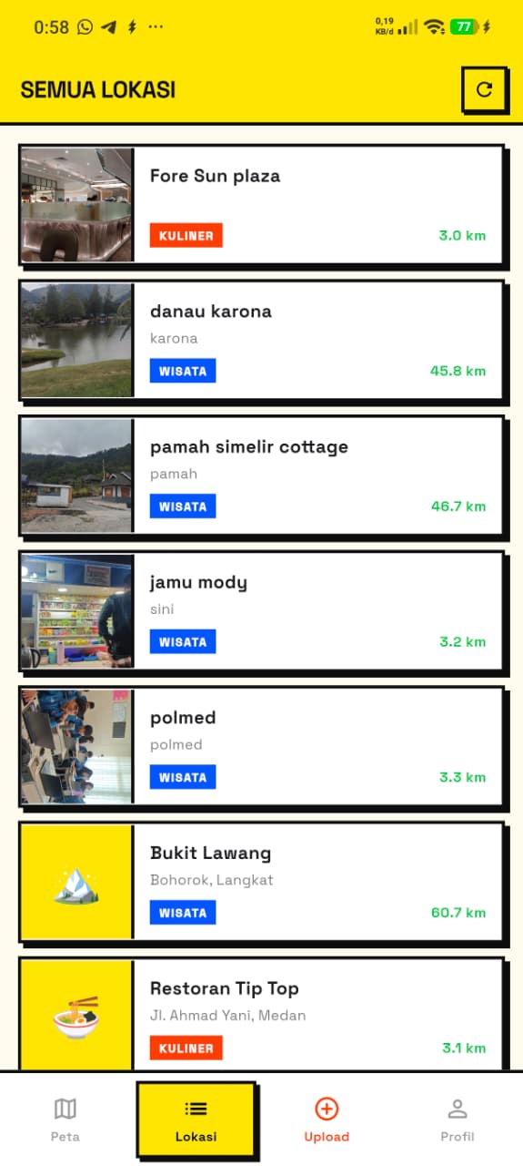 Screenshot 2 dari project NusantaraMap: Aplikasi Berbagi Foto Destinasi Wisata, Hotel dan Kuliner Berbasis SIG dengan Fitur Navigasi Peta