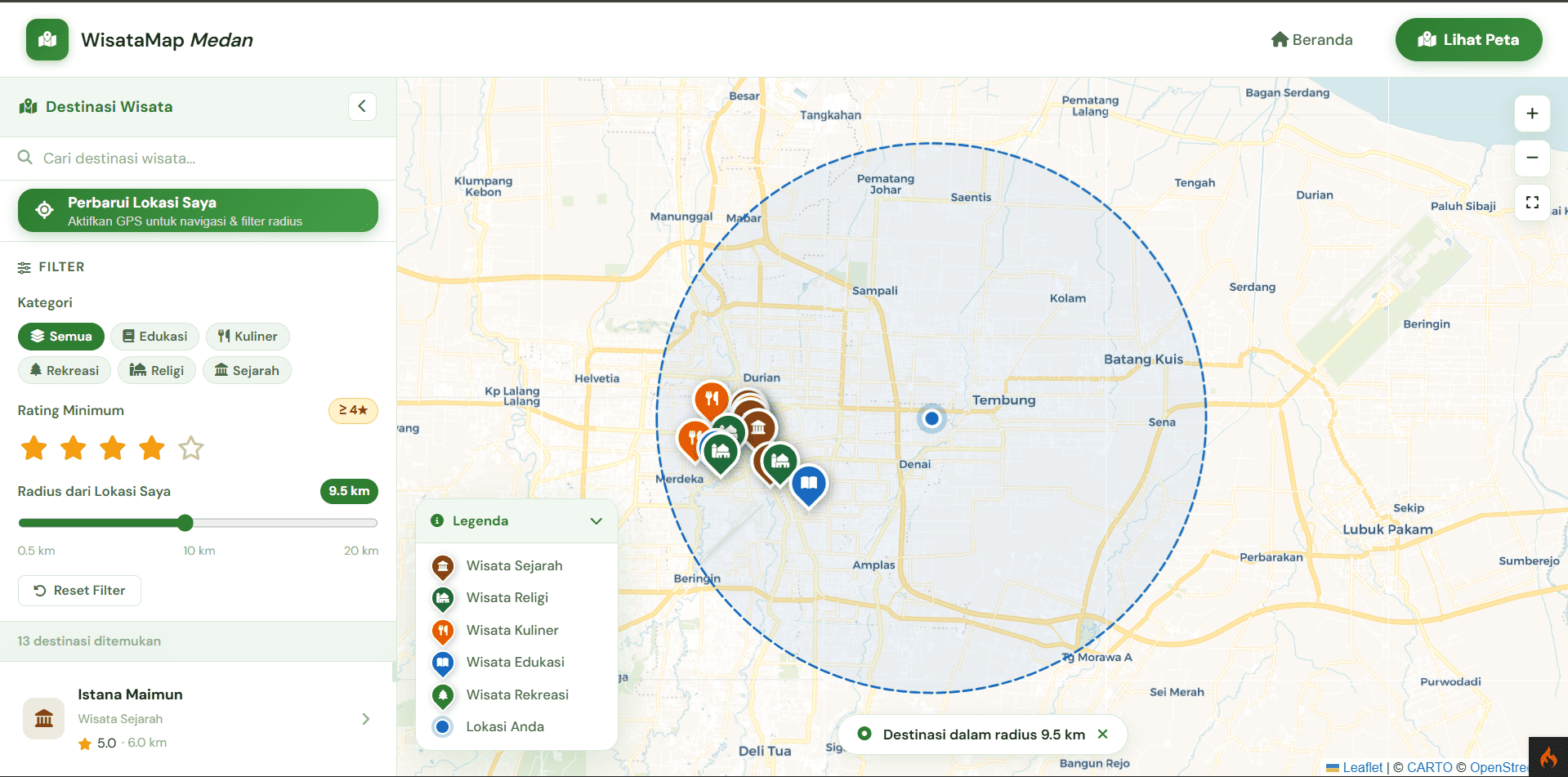Screenshot 3 dari project Sistem Informasi Geografis - Pemetaan Destinasi Wisata di Kota Medan