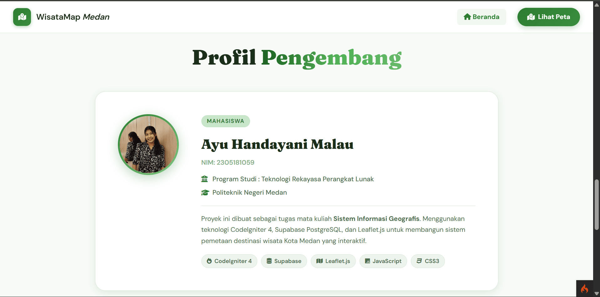 Screenshot 6 dari project Sistem Informasi Geografis - Pemetaan Destinasi Wisata di Kota Medan