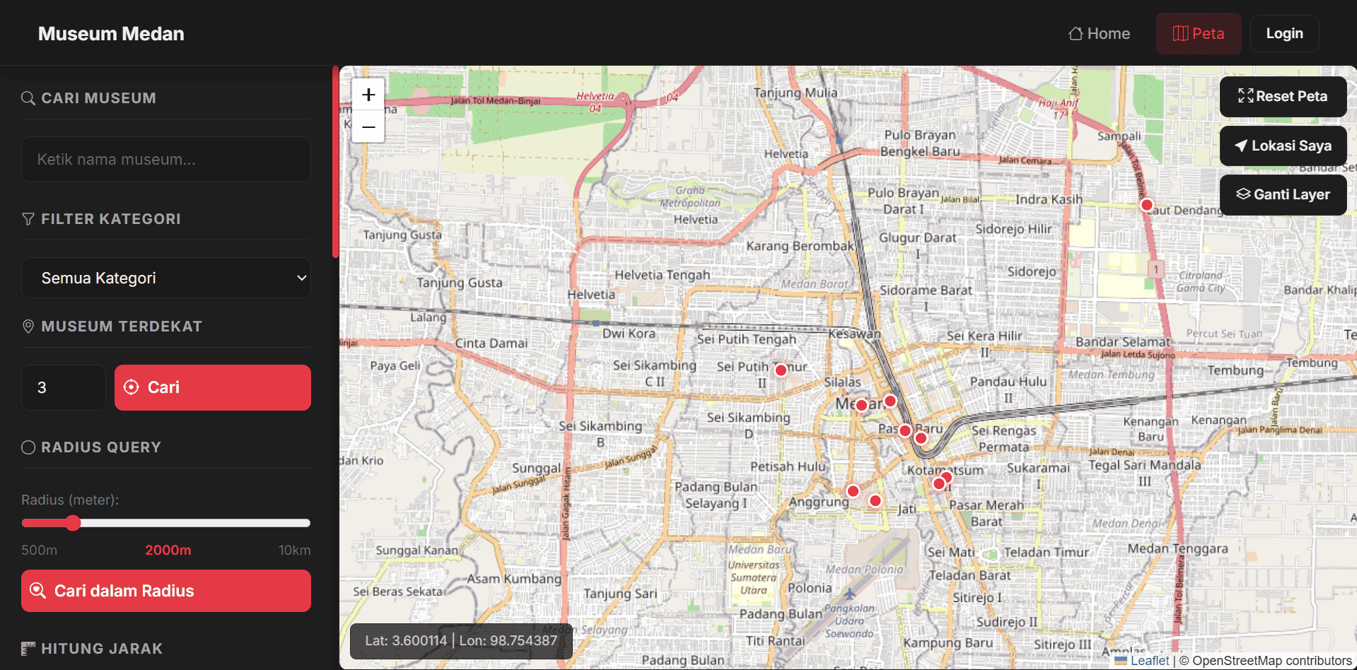 Screenshot 1 dari project Pemetaan Museum di Kota Medan
