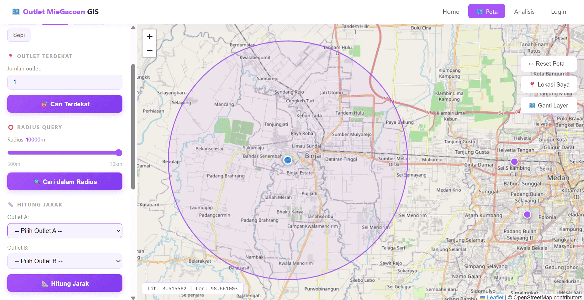 Screenshot 3 dari project Sistem Informasi Geografis Pemetaan Persebaran Outlet Mie Gacoan di Kota Medan