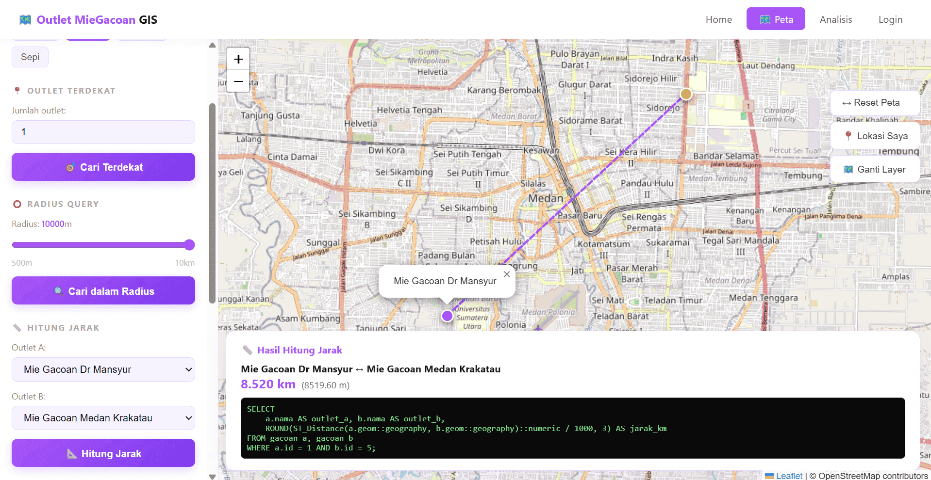 Screenshot 4 dari project Sistem Informasi Geografis Pemetaan Persebaran Outlet Mie Gacoan di Kota Medan