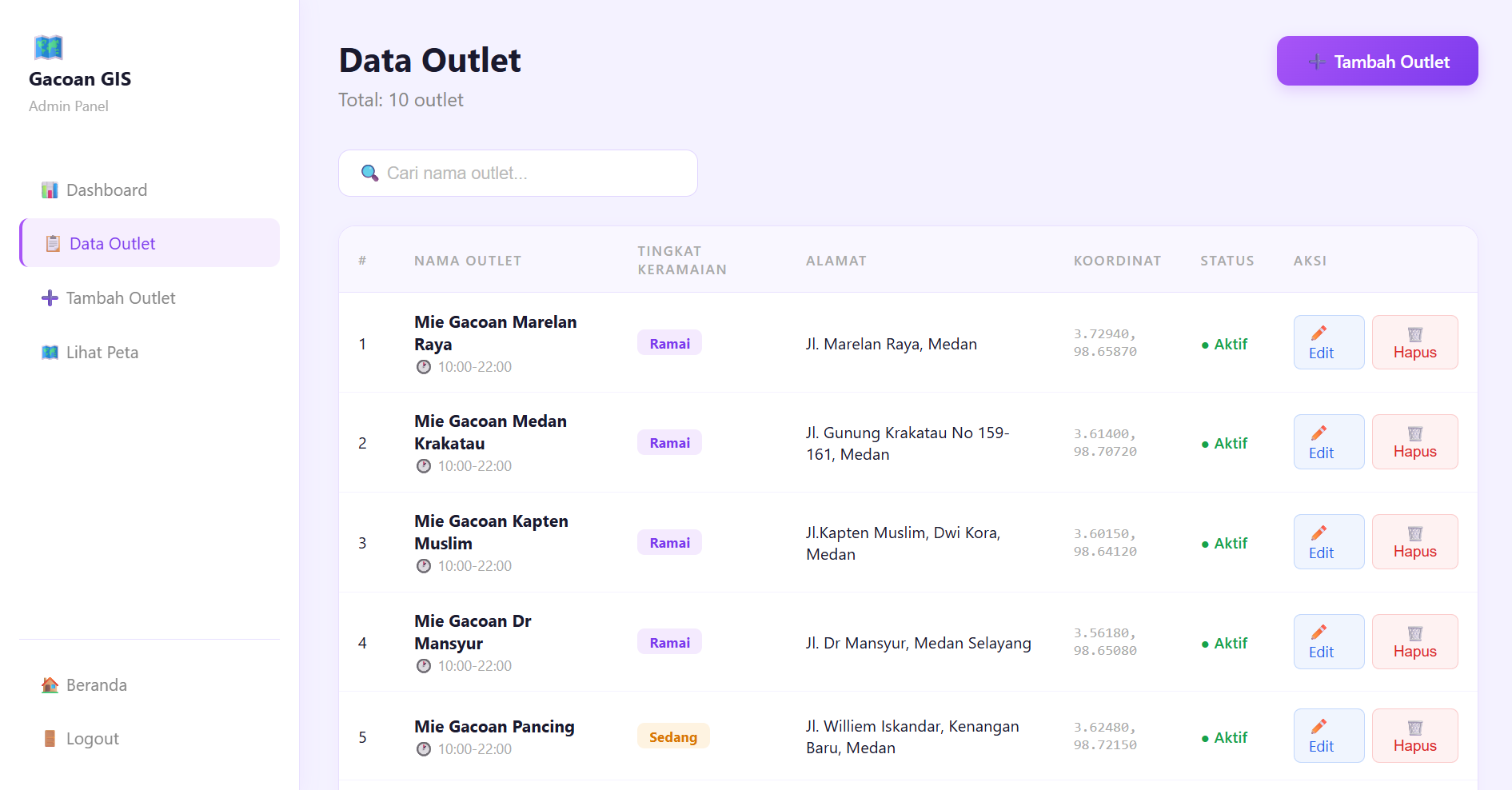 Screenshot 7 dari project Sistem Informasi Geografis Pemetaan Persebaran Outlet Mie Gacoan di Kota Medan