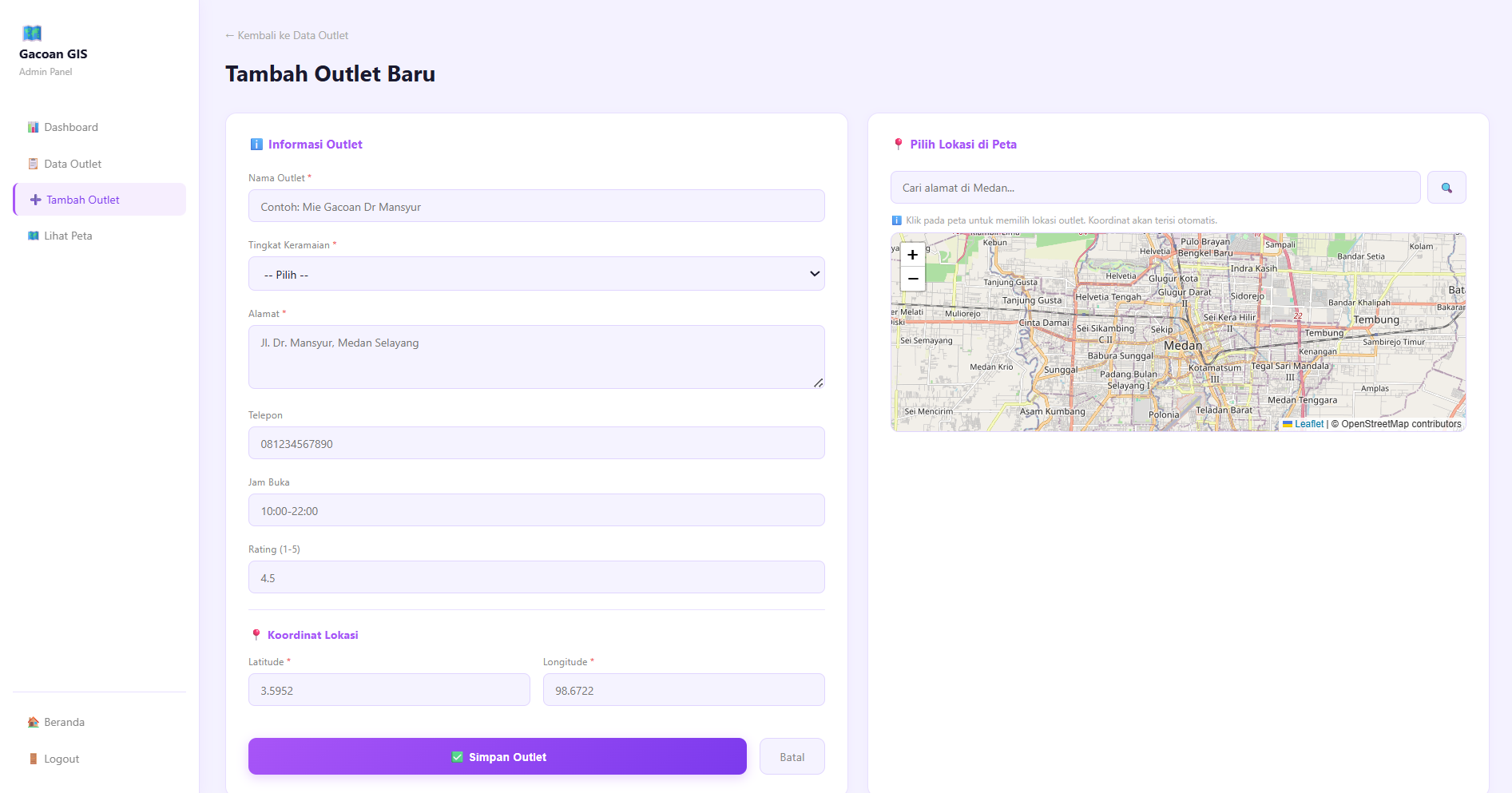 Screenshot 8 dari project Sistem Informasi Geografis Pemetaan Persebaran Outlet Mie Gacoan di Kota Medan