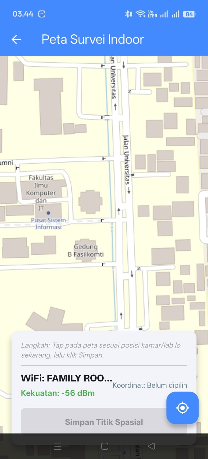 Screenshot 2 dari project Dead-Zone Optimizer - Sistem Informasi Geografis Pemetaan Kualitas Sinyal Wi-Fi Kampus Berbasis Mobile