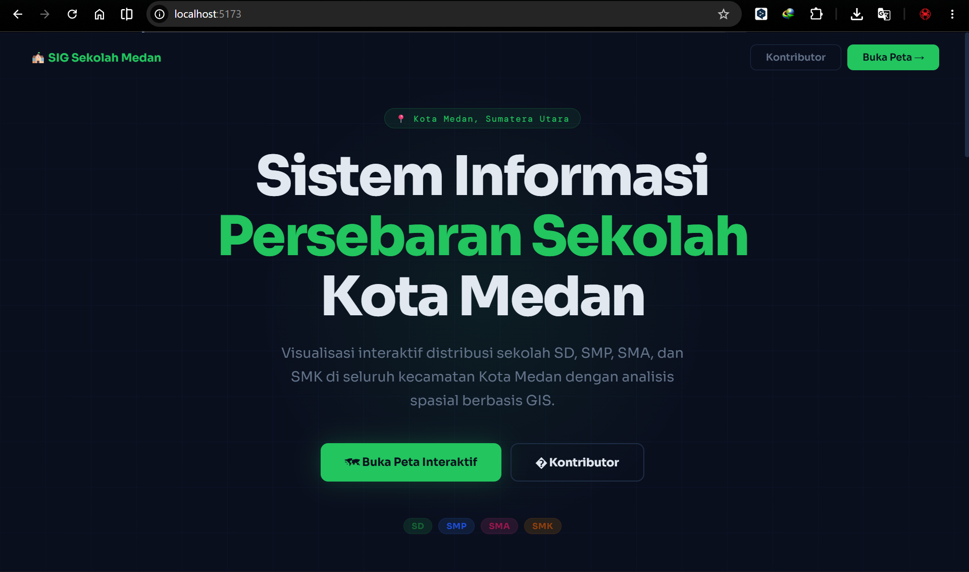 Screenshot 1 dari project SIG Pemetaan Zonasi Sekolah Kota Medan
