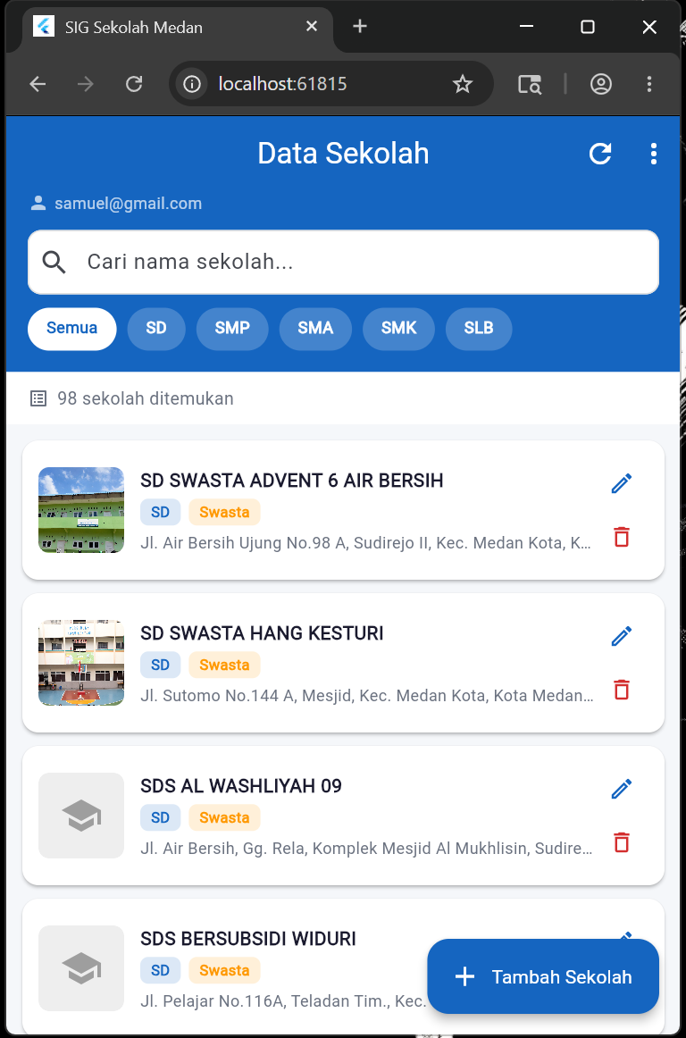 Screenshot 4 dari project SIG Pemetaan Zonasi Sekolah Kota Medan