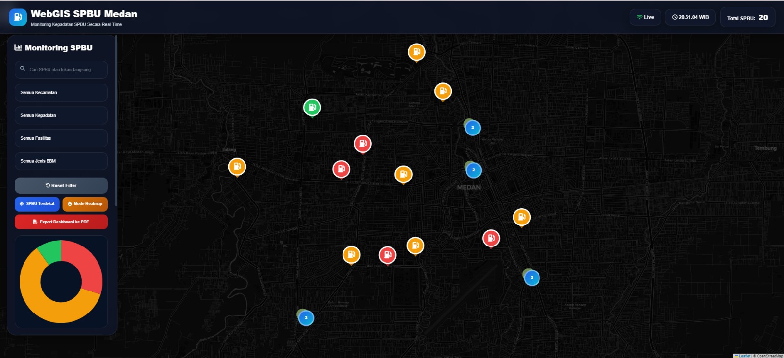 Screenshot 1 dari project 	 Sistem Informasi Geografis (WebGIS) Monitoring Kepadatan SPBU Wilayah Kota Medan Bagian Tengah dan Barat