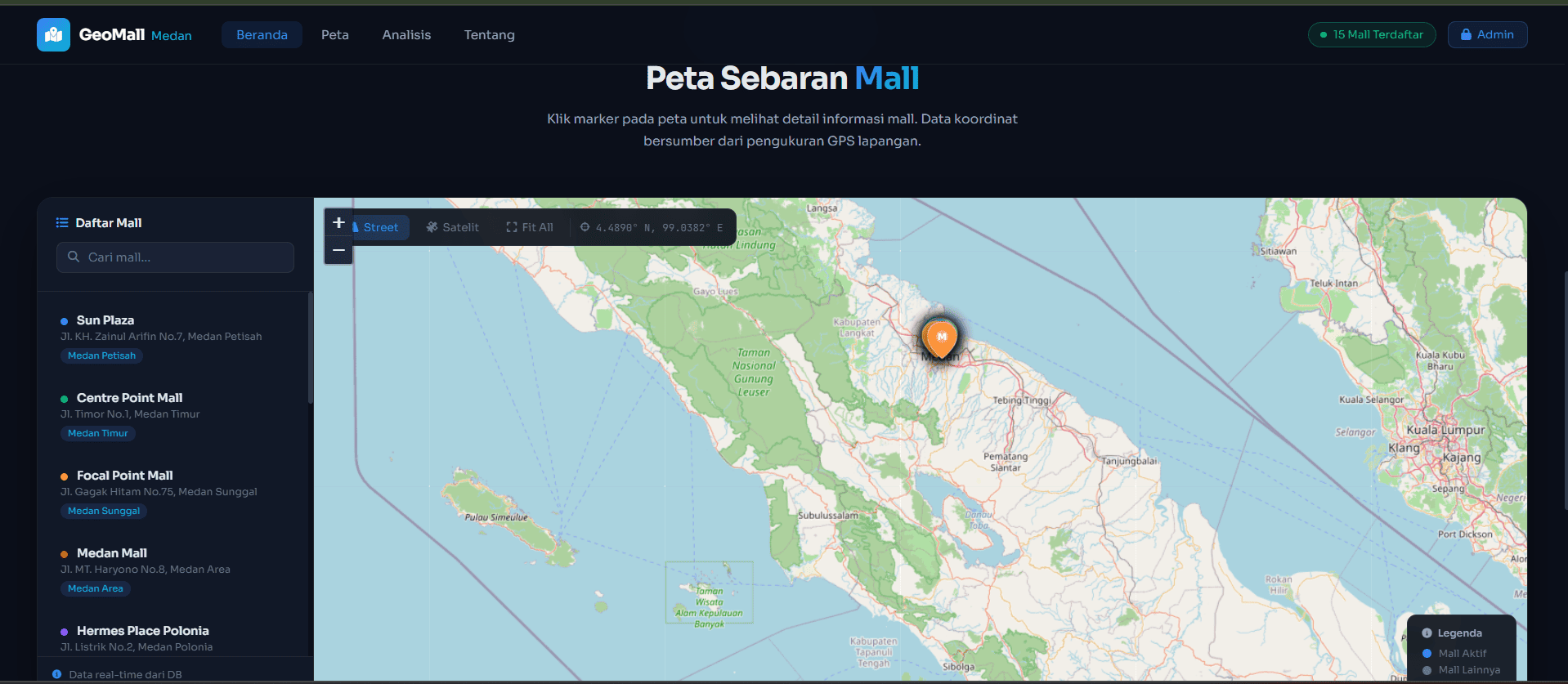 Screenshot 2 dari project Sistem Informasi Geografis Pemetaan Mall di Kota Medan