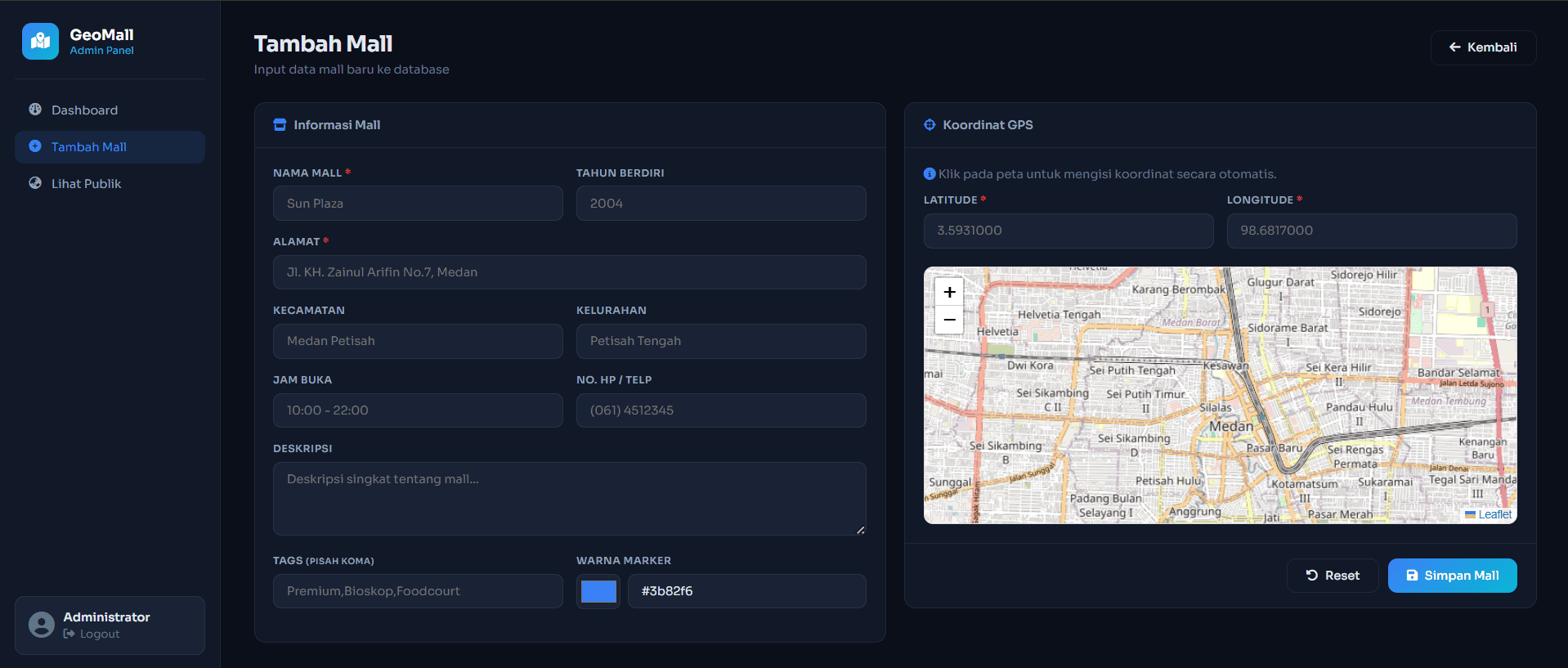 Screenshot 9 dari project Sistem Informasi Geografis Pemetaan Mall di Kota Medan