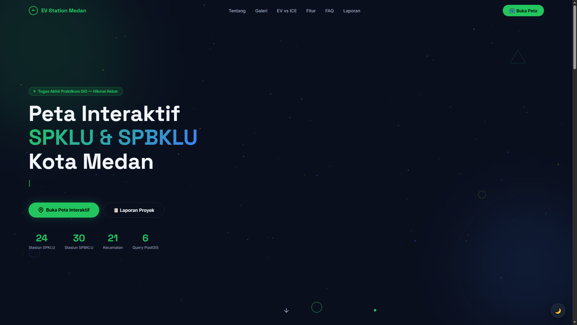 Screenshot 1 dari project SIG Pemetaan SPKLU & SPBKLU di Kota Medan Berbasis Web