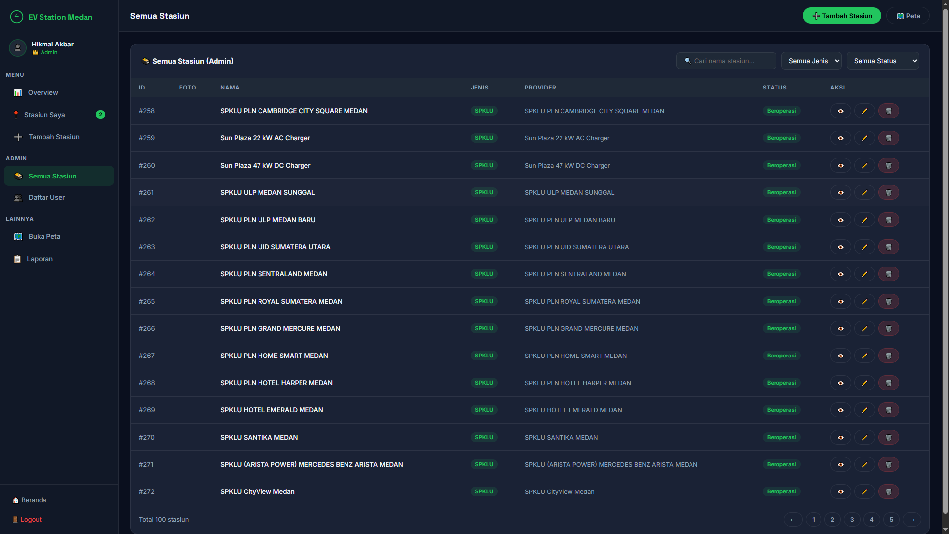 Screenshot 4 dari project SIG Pemetaan SPKLU & SPBKLU di Kota Medan Berbasis Web