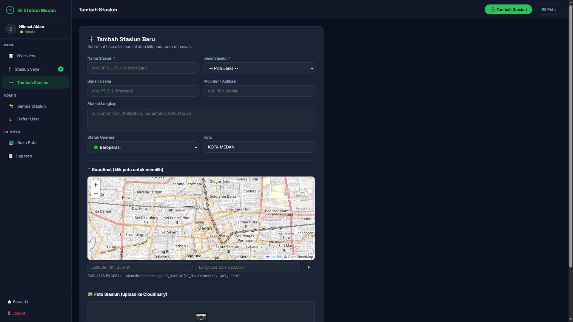 Screenshot 5 dari project SIG Pemetaan SPKLU & SPBKLU di Kota Medan Berbasis Web