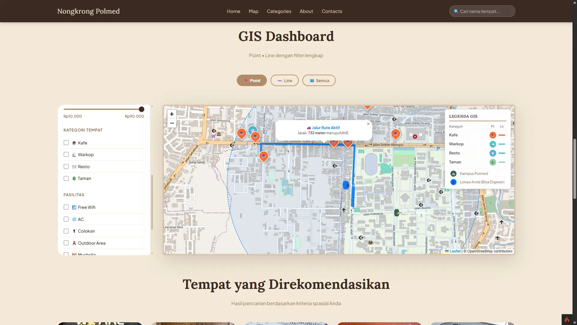 Screenshot 3 dari project Pemetaan Tempat Nongkrong Mahasiswa Berdasarkan  Fasilitas Dan Kisaran Harga Di Sekitaran Politeknik Negeri Medan Berbasis Web