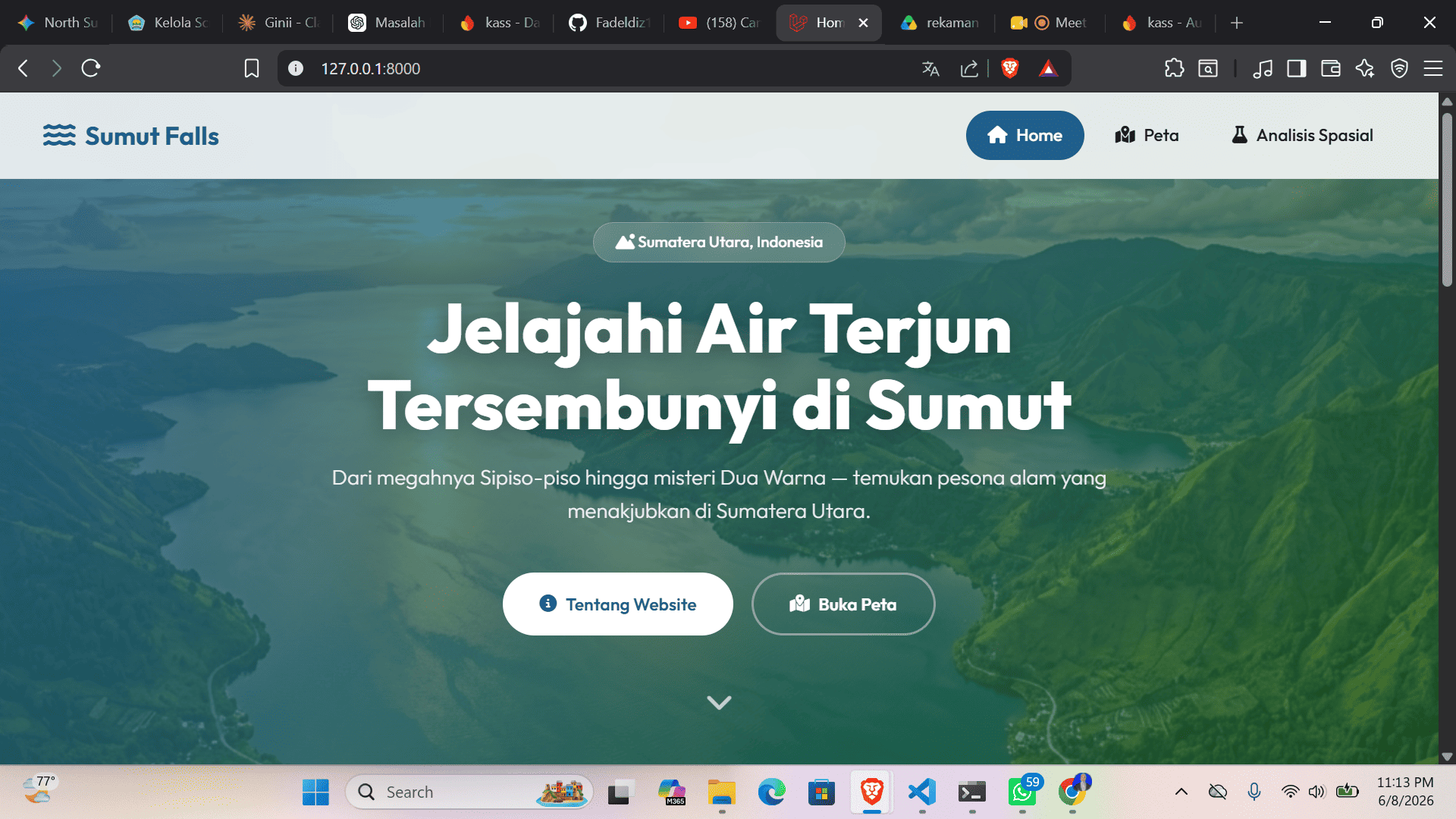 Screenshot 1 dari project Sistem Informasi Geografis Lokasi Wisata Air Terjun di Sumatera Utara