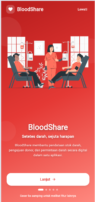 Screenshot 1 dari project BloodShare – Aplikasi Donor Darah dan Permintaan Darah Berbasis Mobile