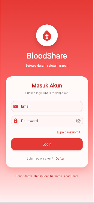 Screenshot 7 dari project BloodShare – Aplikasi Donor Darah dan Permintaan Darah Berbasis Mobile
