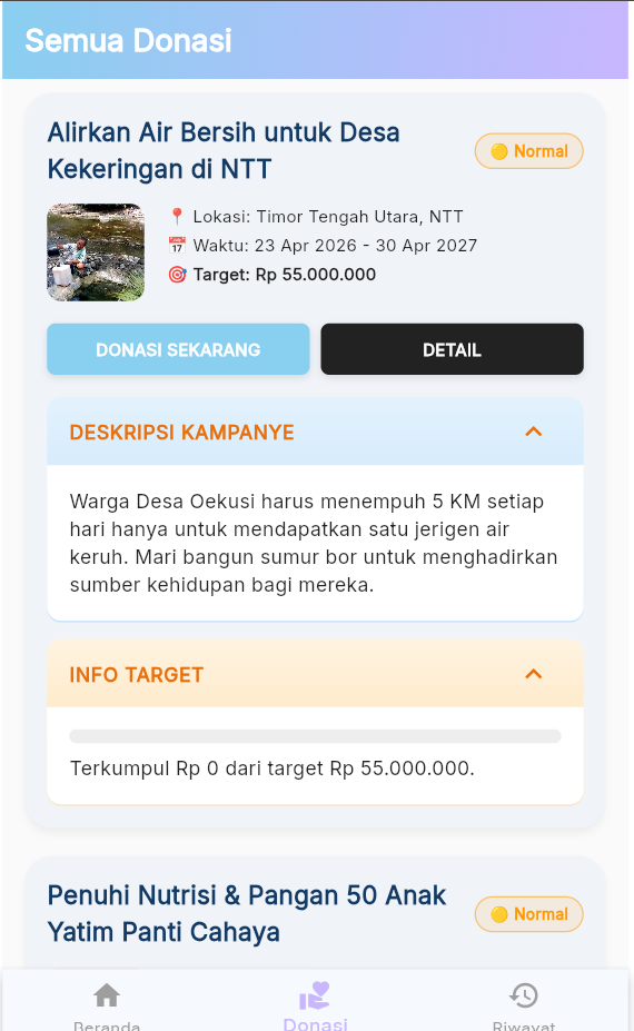 Screenshot 3 dari project Aplikasi Donasi We Safe Berbasis Flutter