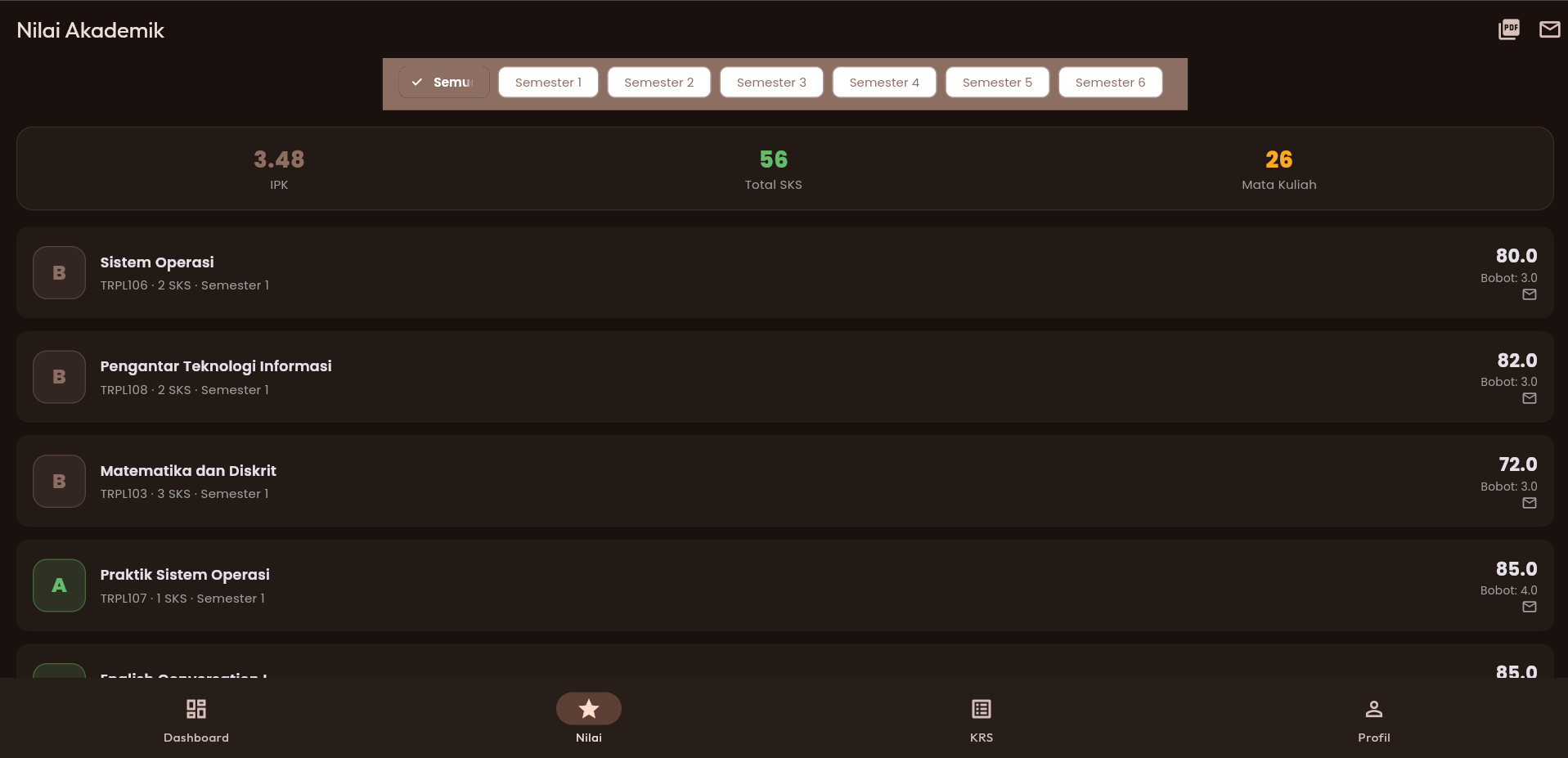Screenshot 3 dari project Aplikasi Akademik Jurusan Komputer & Informatika Polmed berbasis Flutter dan Firebase