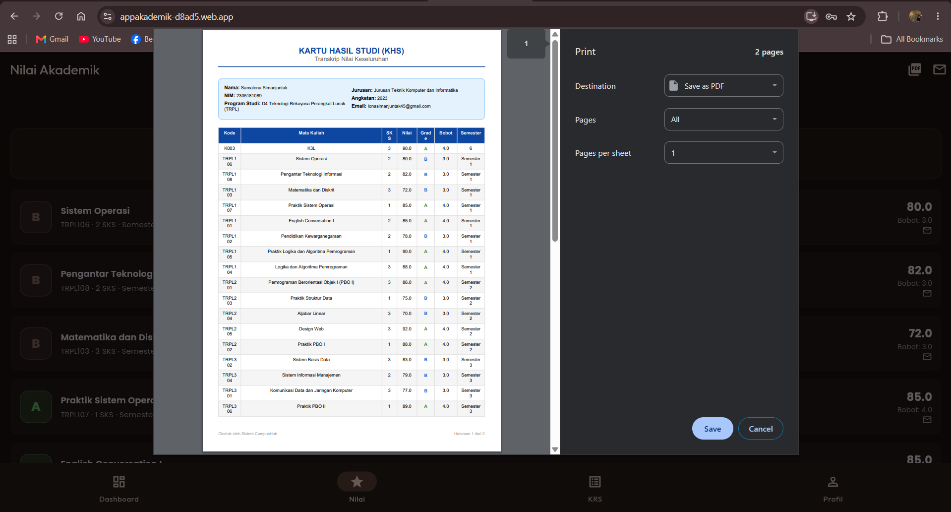 Screenshot 2 dari project Aplikasi Akademik Jurusan Komputer & Informatika Polmed berbasis Flutter dan Firebase